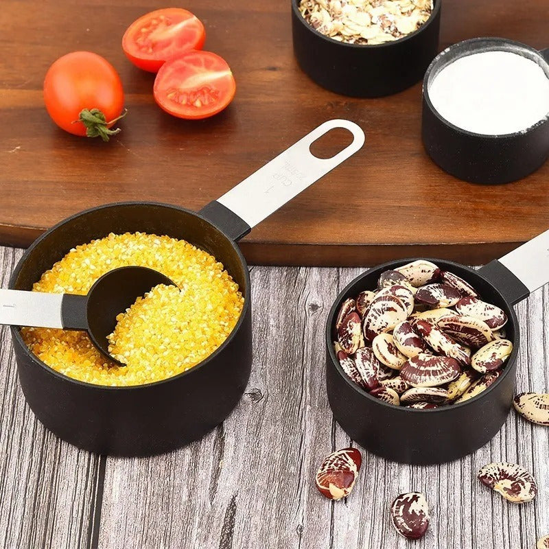 4 Cucharas + 4 Tazas Medidora Mango Acero Inoxidable Norplat