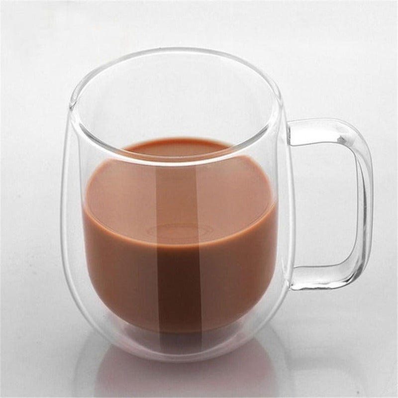 Set 2 Tazas Doble Pared Vidrio 250ml Cafe Cappuccino Norplat