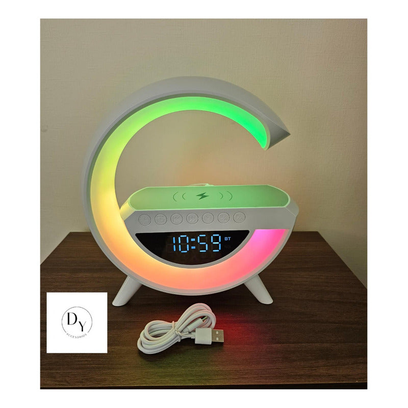 Parlante Bt Fm + Cargador Inalámbrico Reloj Lampara Norplat