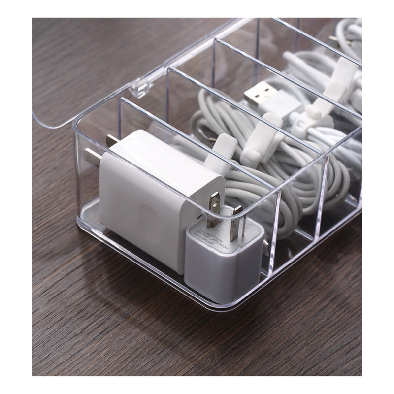 Caja Almacenamiento Organizadora Plastica Cable Tapa Norplat Blanco