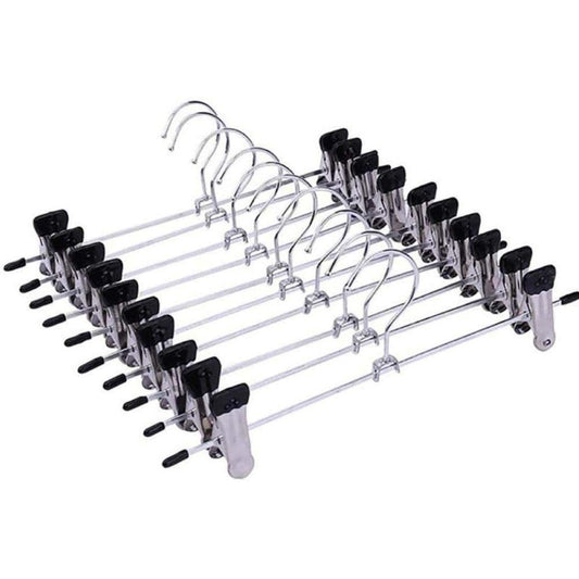 Pack 10 Colgadores Ganchos Metalicos Con Pinza Para Pantalon Plateado