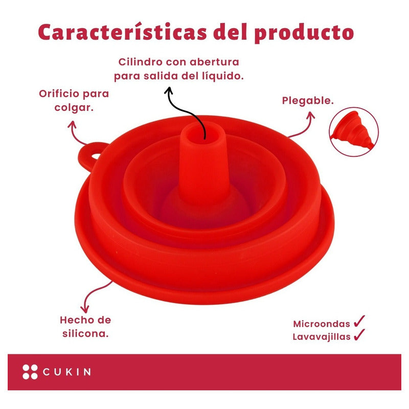 Embudo De Silicona Para Llenar Botellas - Cukin Rojo