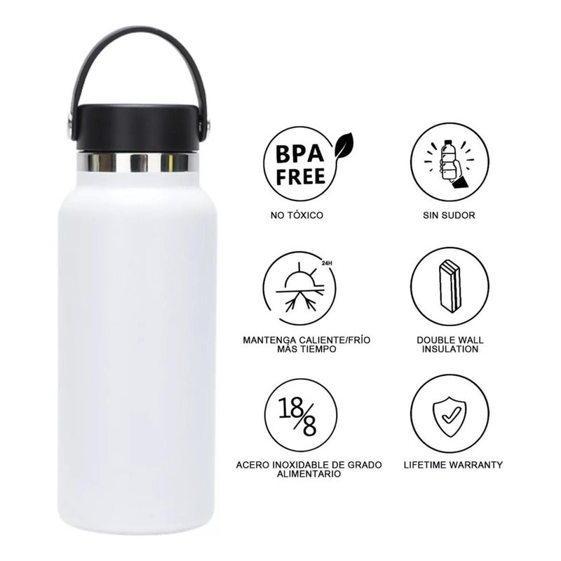 Termo Botella Agua Termica Acero Inoxidable 740ml + 3 Tapas