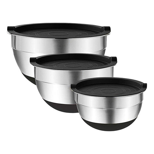 Set 3 Bowls Con Tapa Acero Inoxidable Antideslizante Norplat