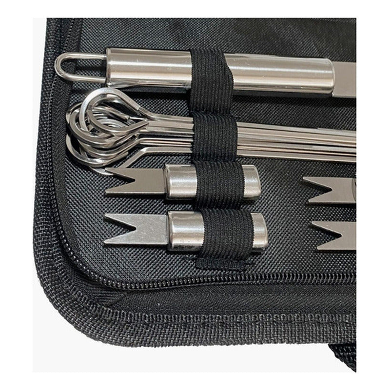 Set Parrillero 20 Piezas De Acero Inoxidable + Bolso Norplat