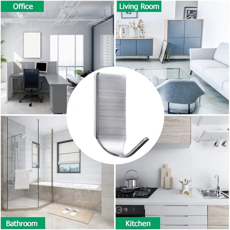 Pack De 10 Colgadores Percha Fino Baño Organizador Adhesivo Plateado