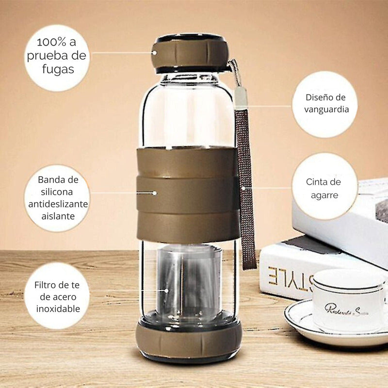 Botella Infusor Vidrio 550cc Difusor Te Bpa-free - Norplat