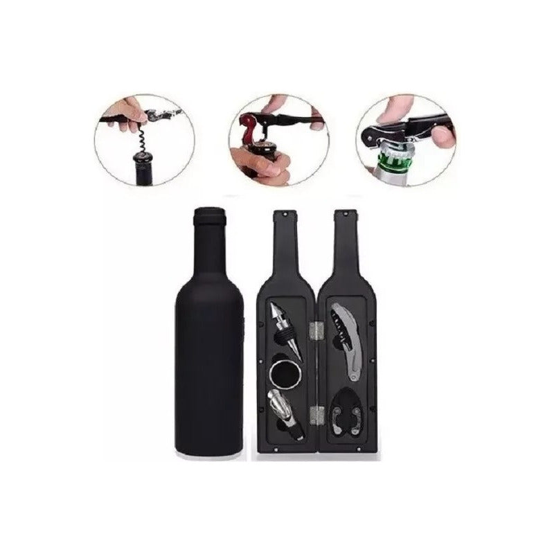 Set Descorchador Y Accessorios Para Vino En Estuche Botella