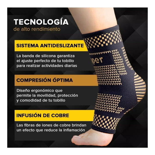 Pack 2 Tobillera Deportiva Compresión Con Fibra De Cobre