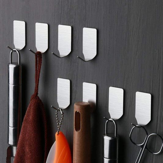 Pack De 10 Colgadores Percha Fino Baño Organizador Adhesivo Plateado