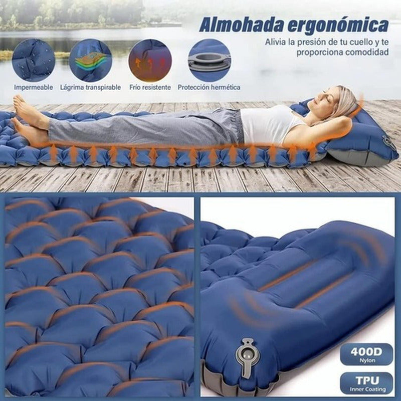 Colchoneta Inflable Plegable Norplat - Acampar Y Senderismo Azul