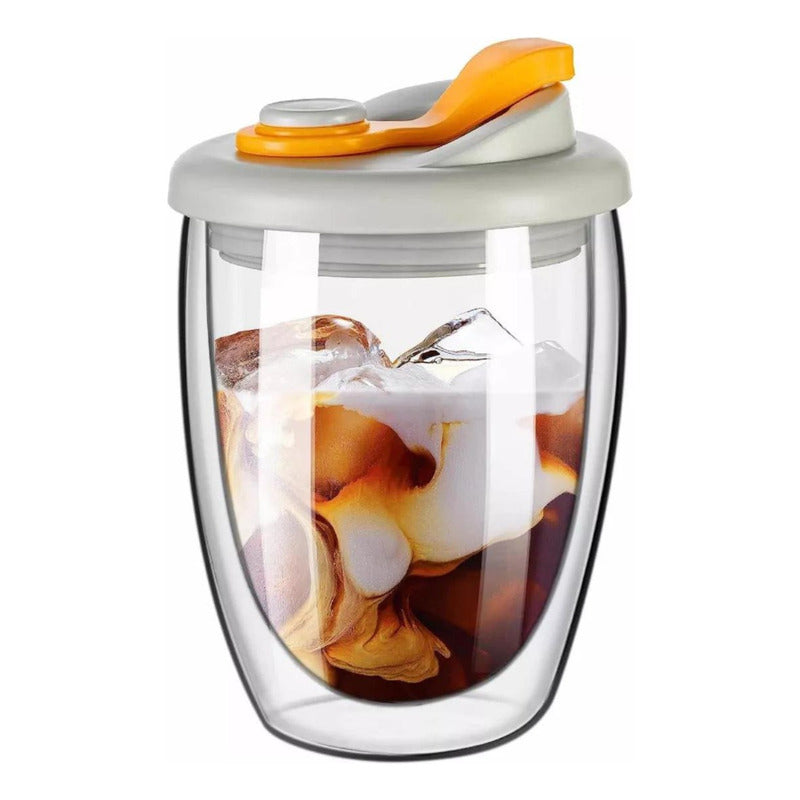 Taza Cafe Doble Vidrio Te Vaso Mug Tapa Antiderrame Norplat