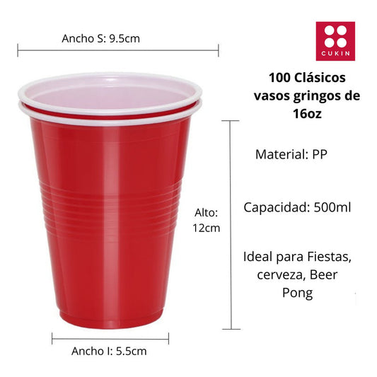 100 Vasos Plásticos Pp 16 Oz / 500 Cc Ml Para Fiesta - Cukin