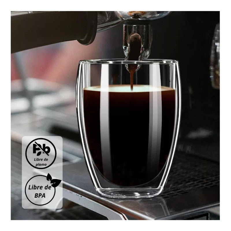 Taza Cafe Doble Vidrio Te Vaso Mug Tapa Antiderrame Norplat