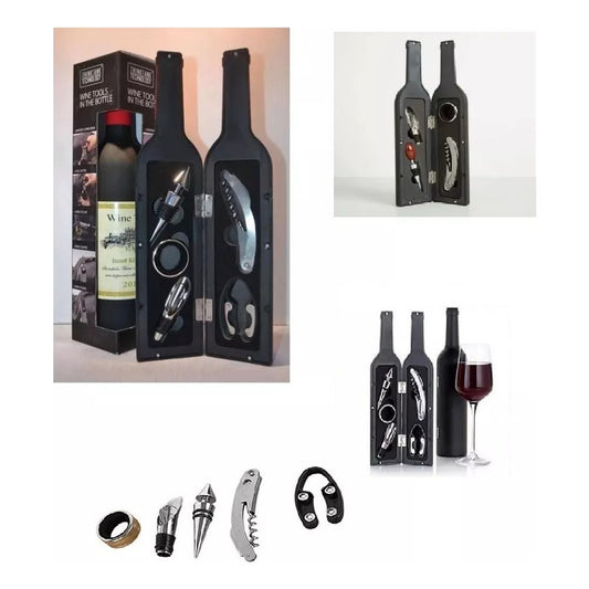 Set Descorchador Y Accessorios Para Vino En Estuche Botella
