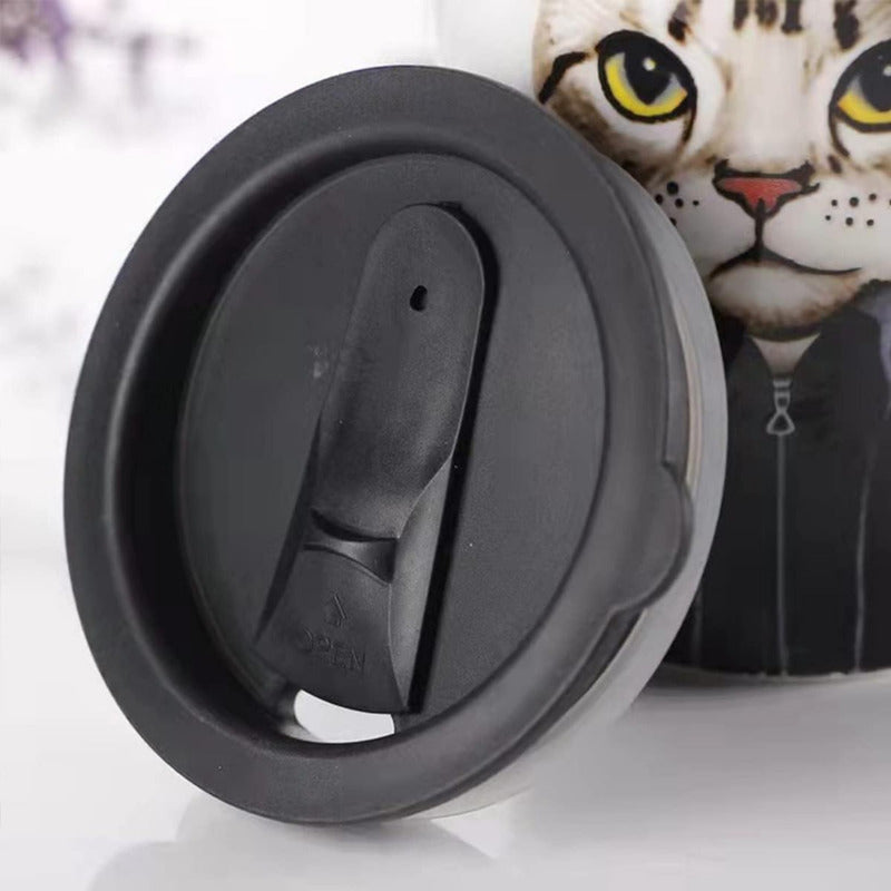 Taza Tazón Grande Gato 650ml Tapa Cuchara Bombilla - Norplat