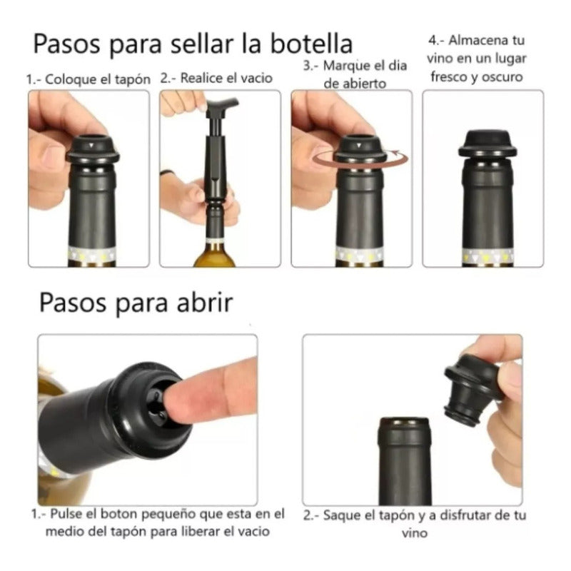 Vino Botella Bomba De Vacio 4 Tapones Extractor Aire - Cukin