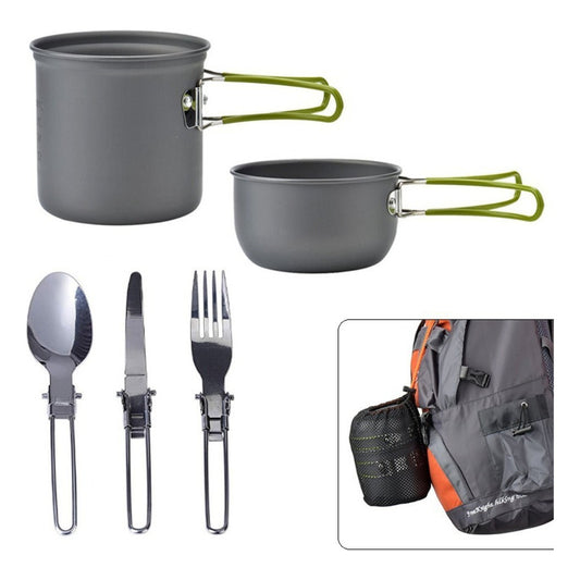 Set Ollas Camping 6 Piezas Con Cubiertos Y Estuche - Cukin