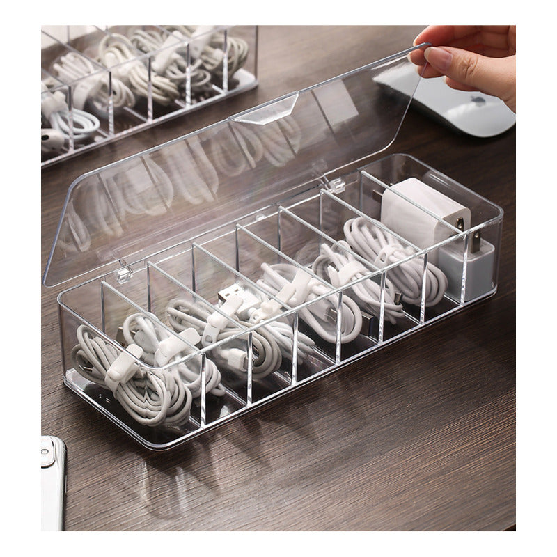 Caja Almacenamiento Organizadora Plastica Cable Tapa Norplat Blanco