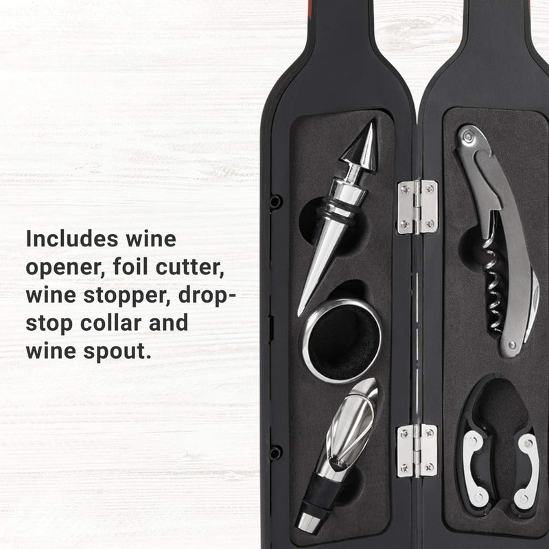 Set Descorchador Y Accessorios Para Vino En Estuche Botella