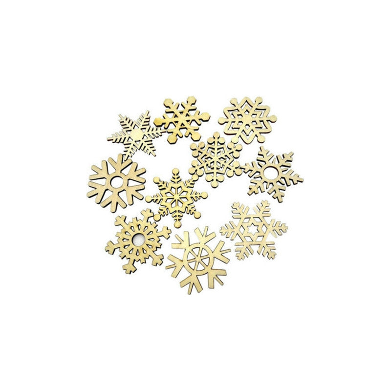 10 Adornos Copos De Nieve Madera Arbol De Navidad - Norplat