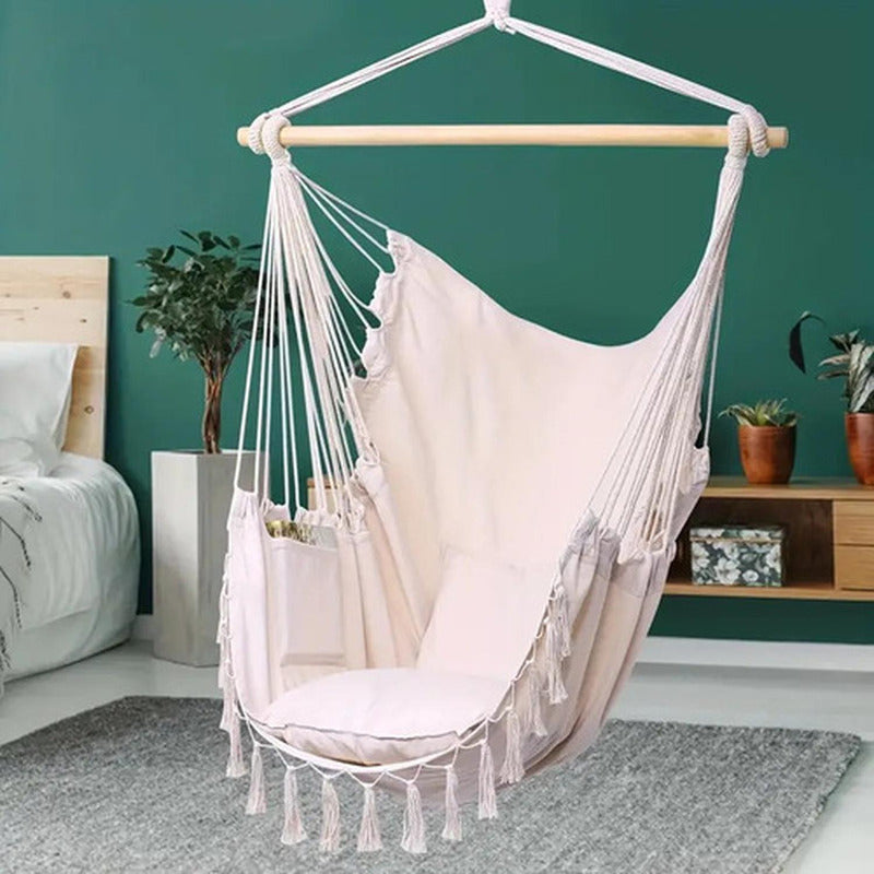 Silla Colgante Columpio Hamaca Con Almohadones - Norplat Beige