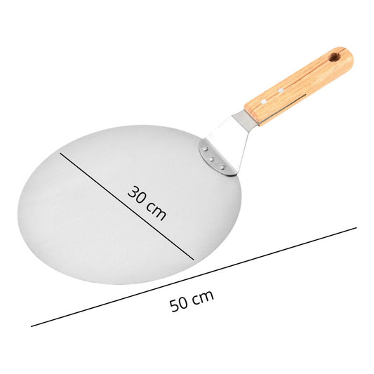Pala De Pizza Redonda 30 Cm Acero Inox Con Mango De Madera