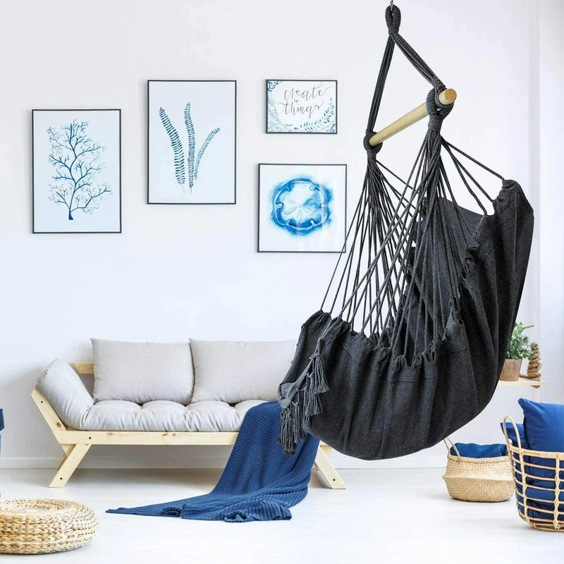 Silla Colgante Columpio Hamaca Con Almohadones - Norplat Gris Oscuro