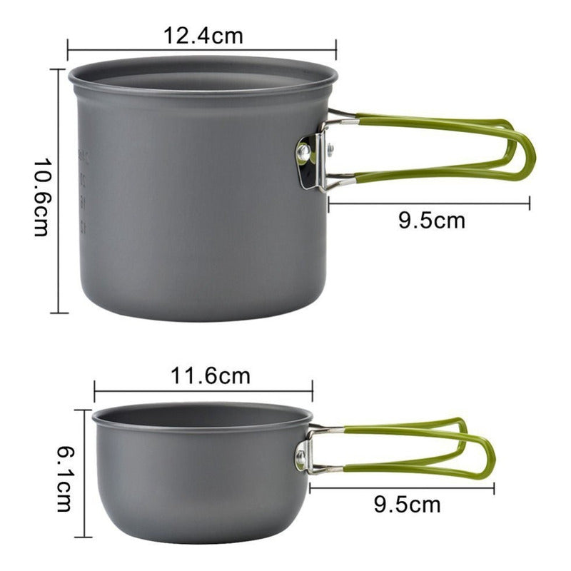 Set Ollas Camping 6 Piezas Con Cubiertos Y Estuche - Cukin