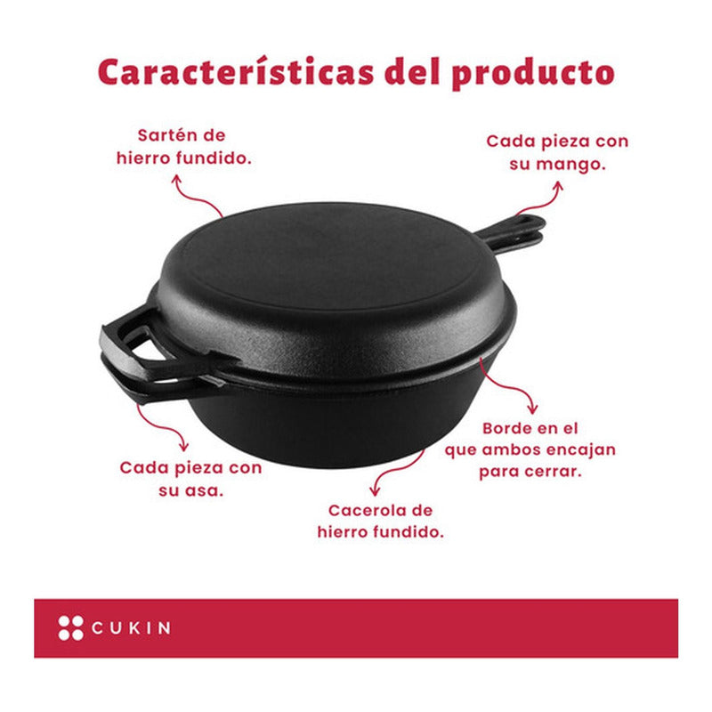 Cacerola + Sartén De Hierro Fundido - Dutch Oven Ø26cmx12