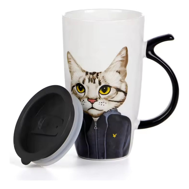 Taza Tazón Grande Gato 650ml Tapa Cuchara Bombilla - Norplat