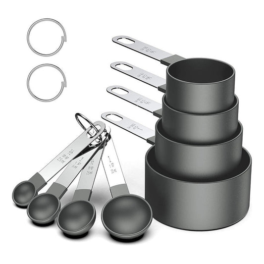 4 Cucharas + 4 Tazas Medidora Mango Acero Inoxidable Norplat