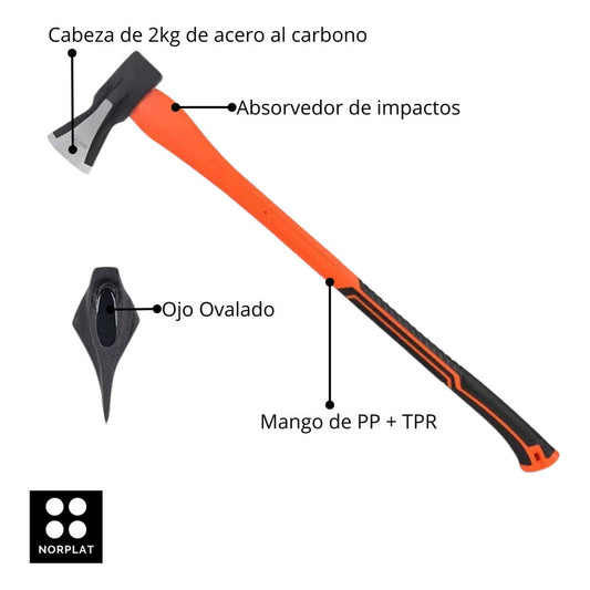 Hacha Para Leña 90cm De Acero Carbono Mango Pp+tpr - Norplat