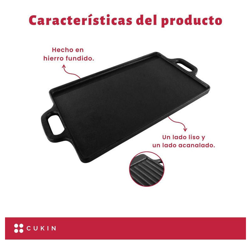 Plancha Churrasquera De Hierro Fundido 2 En 1 - 45x22x1.5cm