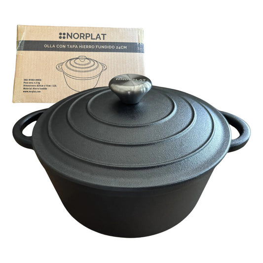 Olla De Hierro Fundido 24 Cm 3.5 Lts - Va Al Horno - Norplat