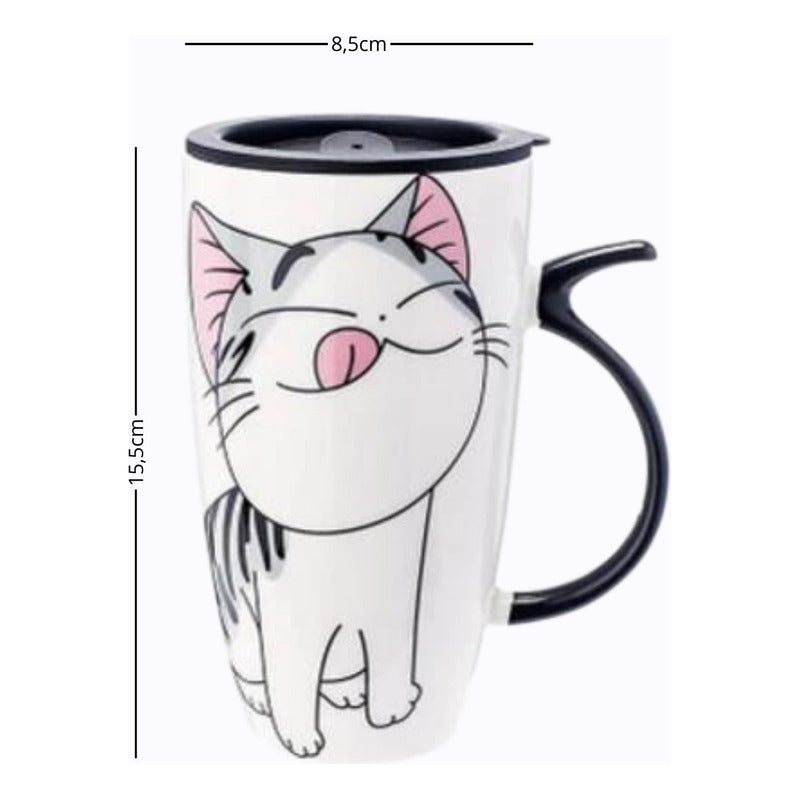 Taza Tazón Grande Gato 650ml Tapa Cuchara Bombilla - Norplat