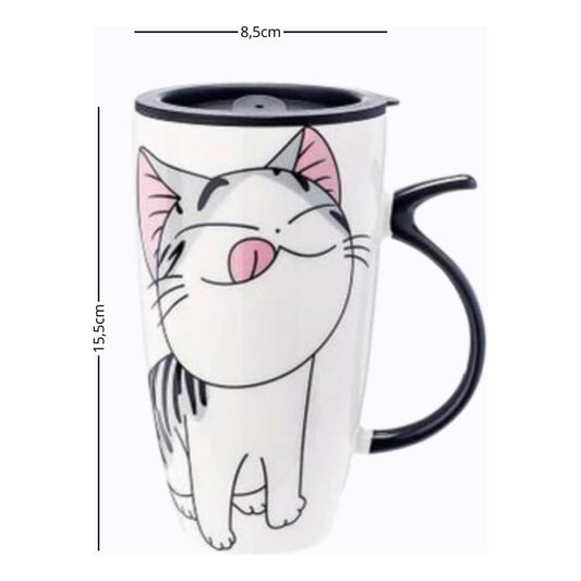 Taza Tazón Grande Gato 650ml Tapa Cuchara Bombilla - Norplat