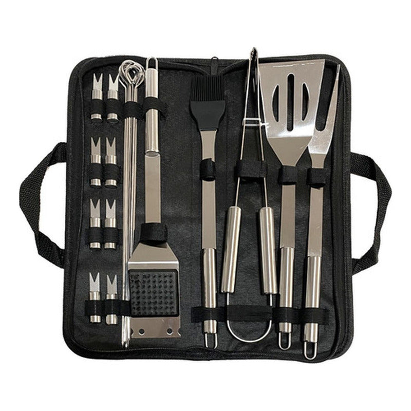 Set Parrillero 20 Piezas De Acero Inoxidable + Bolso Norplat