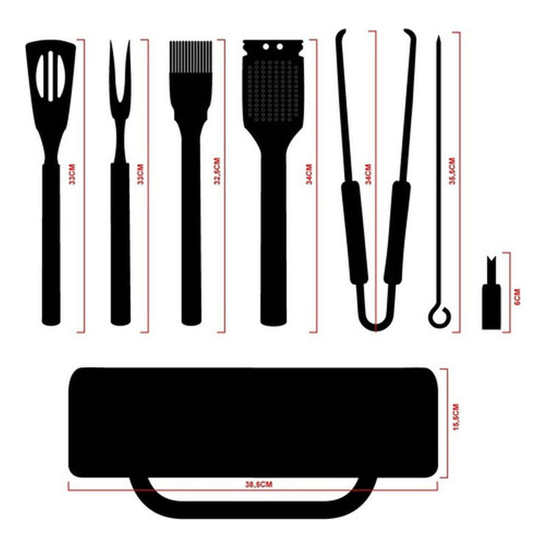 Set Parrillero 20 Piezas De Acero Inoxidable + Bolso Norplat