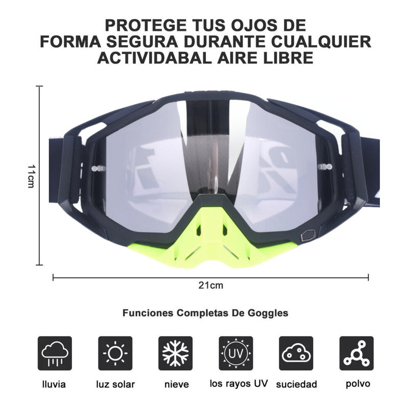 Antiparras Gafas Uv Motocross Scooter Moto Snowboard Norplat Verde Plateado Adulto