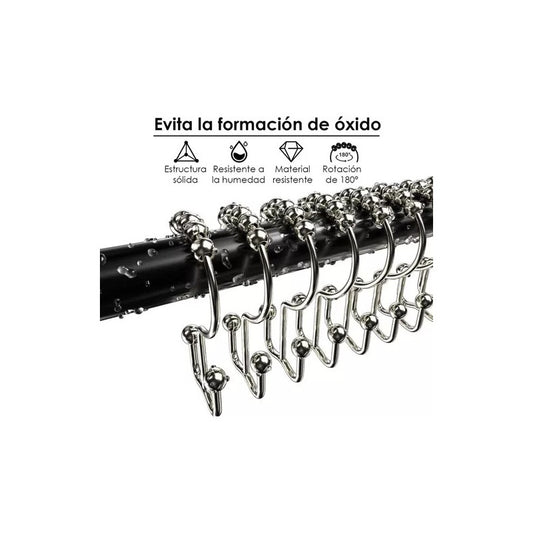 12 Ganchos Cortinas Baño Ducha Metálicos Deslizantes Norplat