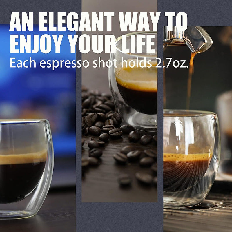 Set 4 Tazas Doble Vidrio Cafe Espresso Doble Pared - Norplat