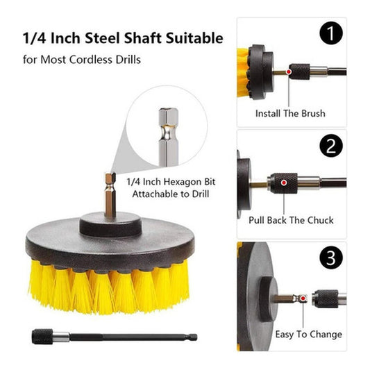 Set 4 Cepillos Limpieza Con Taladro Auto Hogar Tapiz Norplat