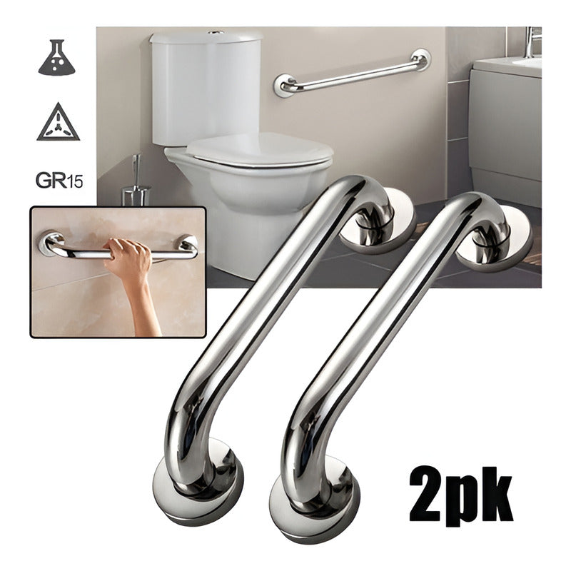 2 Barras De Seguridad Apoyo Pasamanos Acero Inox - Norplat Plateado