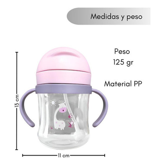 Vaso Antiderrame Norplat Para Bebe Con Bombilla 250ml 360° Rosa Jirafa