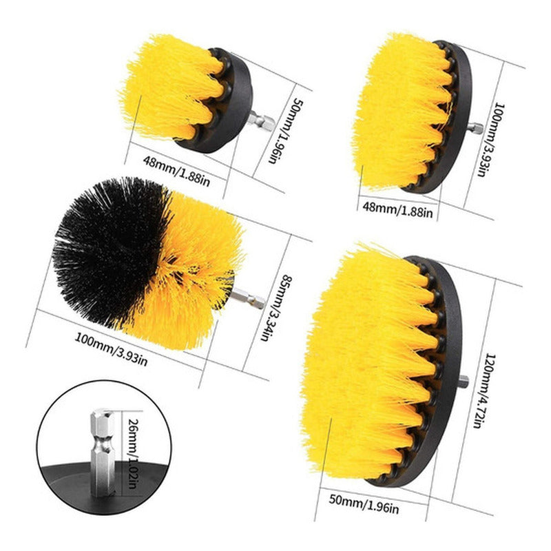 Set 4 Cepillos Limpieza Con Taladro Auto Hogar Tapiz Norplat