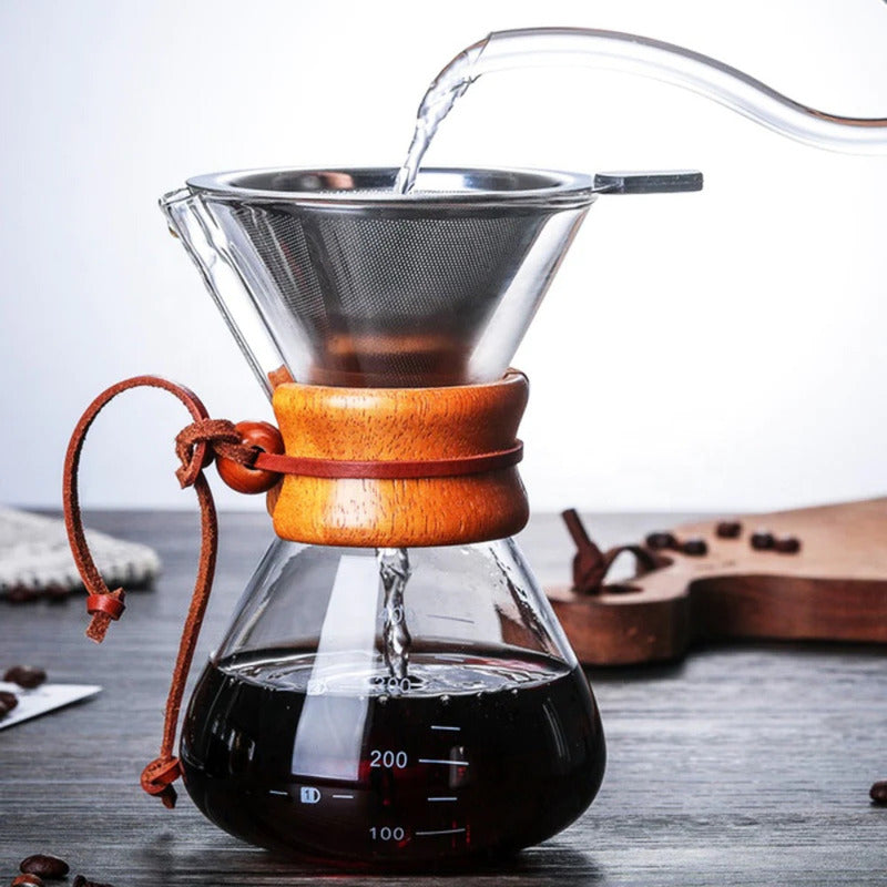 Cafetera Chemex Madera Con Filtro De Acero Inoxidable 400 Ml