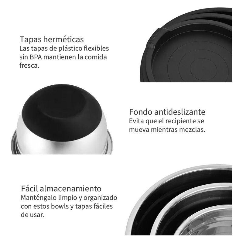 Set 3 Bowls Con Tapa Acero Inoxidable Antideslizante Norplat