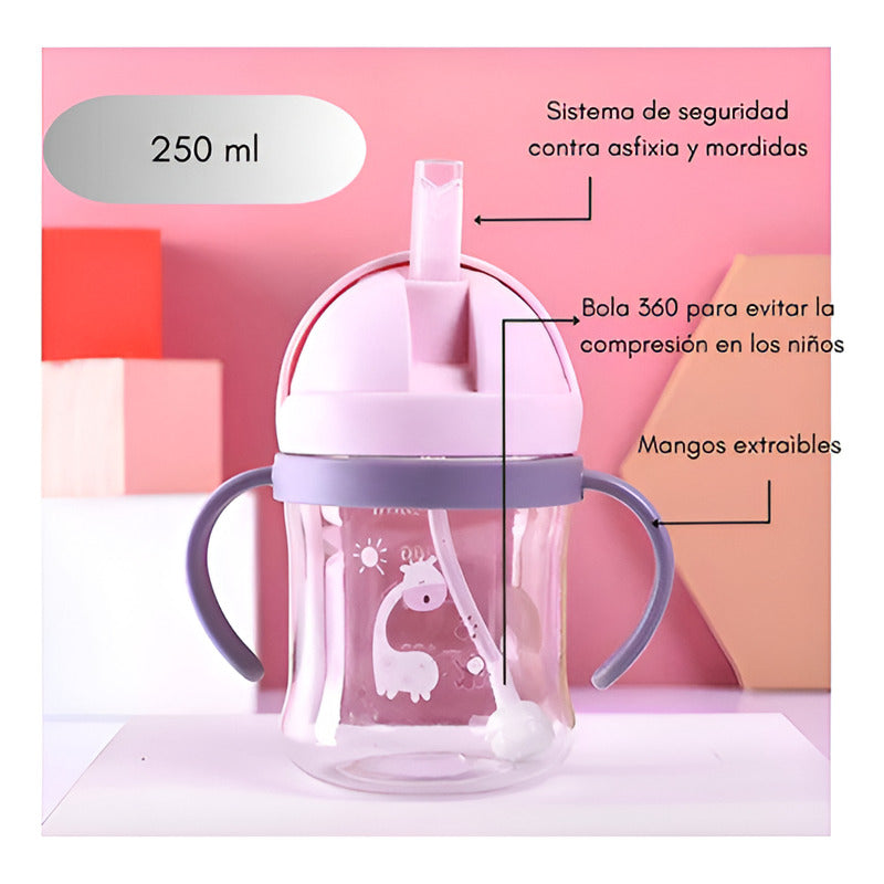 Vaso Antiderrame Norplat Para Bebe Con Bombilla 250ml 360° Celeste León