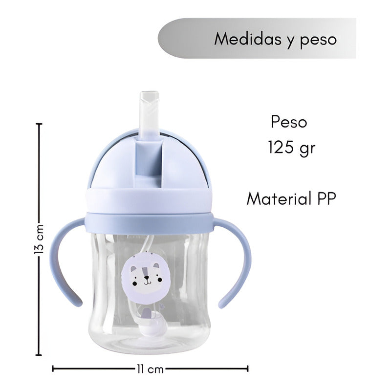Vaso Antiderrame Norplat Para Bebe Con Bombilla 250ml 360° Celeste León